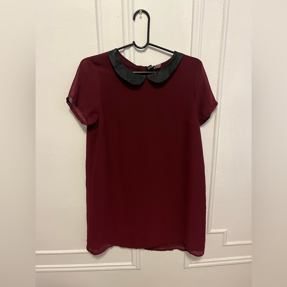 H&M Dark Red Dress with Pleather Collar Size 8